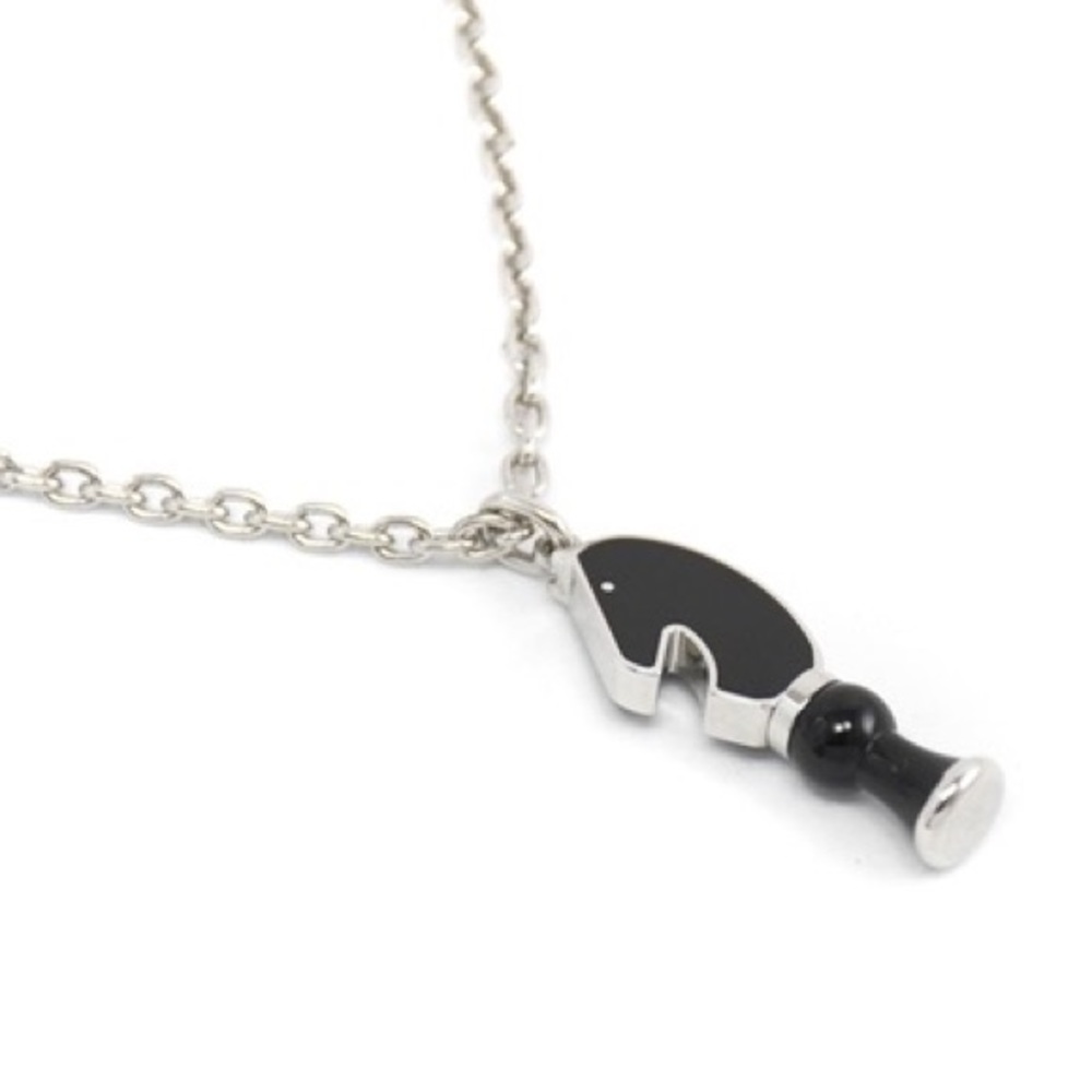 Hermes Lacquered Palladium Cavalier Necklace Black